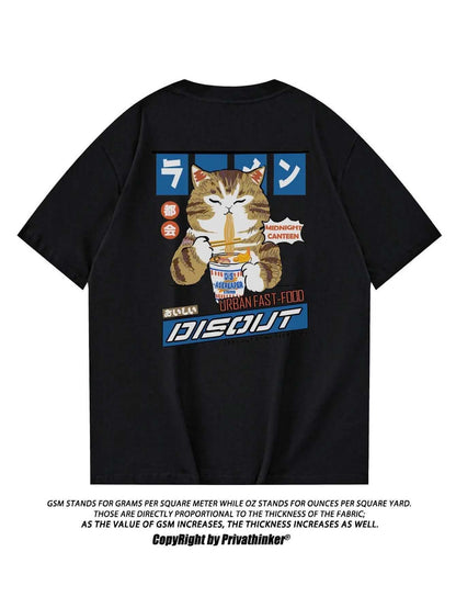 Cat Graphic Tee - Men's Oversized Y2K T-Shirt | Japanese Streetwear