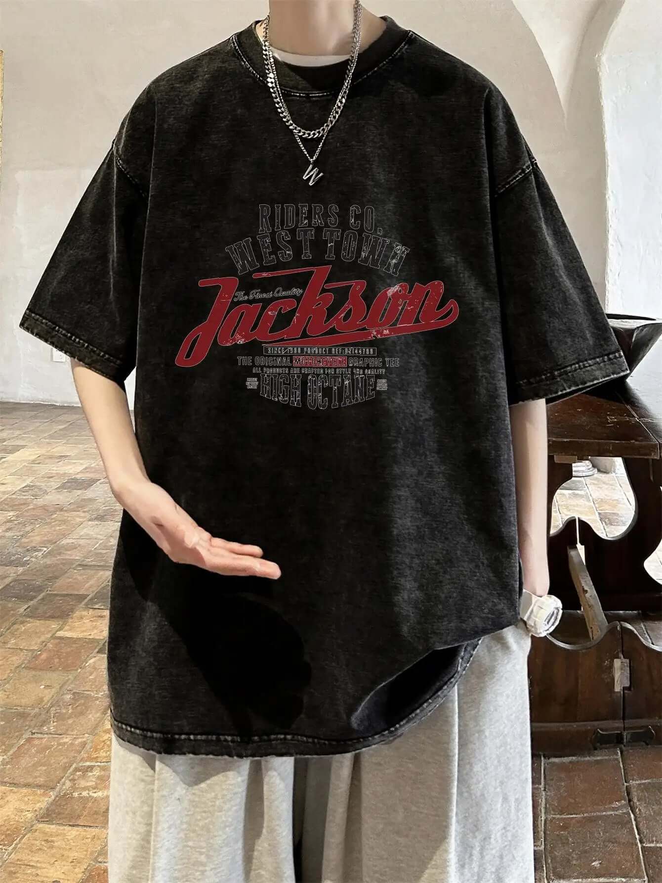 Vintage Washed Graphic Tee - Men's Y2K Cotton Harajuku T-Shirt