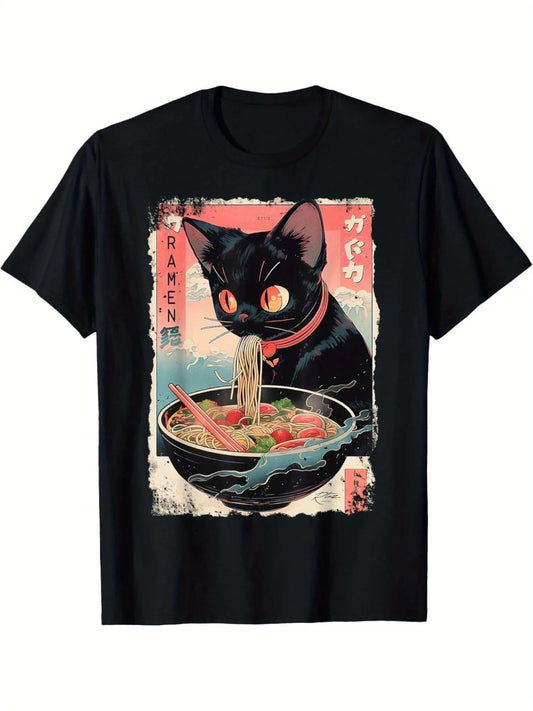Trendy Japanese letter print tee for anime food lovers